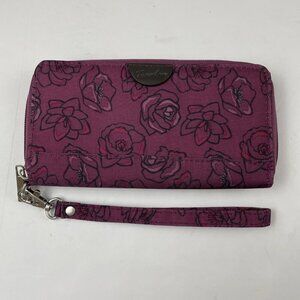 Travelon Ziparound Wristlet Clutch Wallet Floral Purple Card Slots Dividers